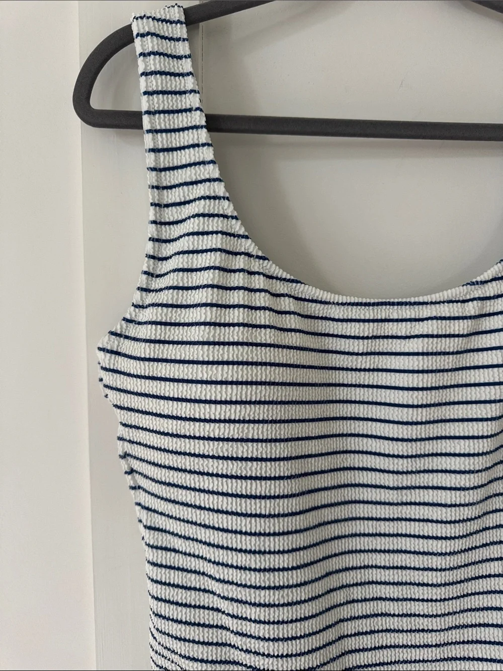 NWT J Crew Claudia scrunchie one-piece Blue White Striped Swimsuit 14
